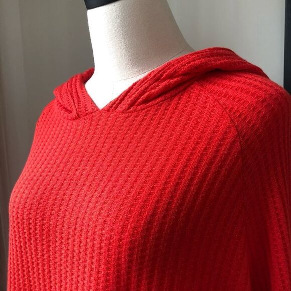 Chaser Poppy Red Soft Knit Thermal Crop Hoodie S - Picture 2 of 5